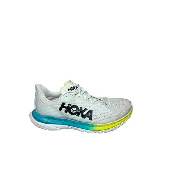 Hoka Mach White Running Shoe with Black Logo and Blue-to-Yellow Gradient size 13 main image 6